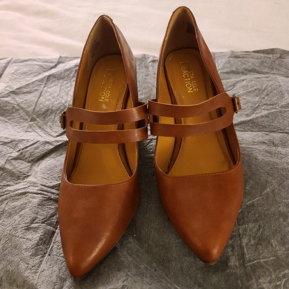 Kenneth Cole Reaction Wedge Heel Strapped Shoe Bond Crush Size 9.5 M Brown